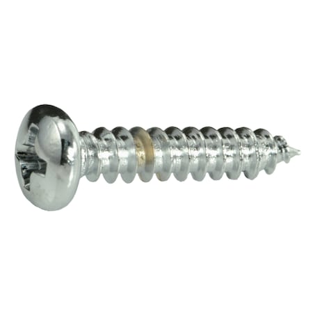 Sheet Metal Screw, #8 X 3/4 In, Chrome Plated Steel Pan Head Phillips Drive, 10 PK